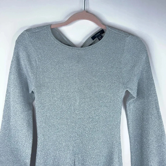 J Crew Lurex Twist Back Dress Silver Gray Midi Wool Blend Party Short Size XXS - Picture 3 of 13